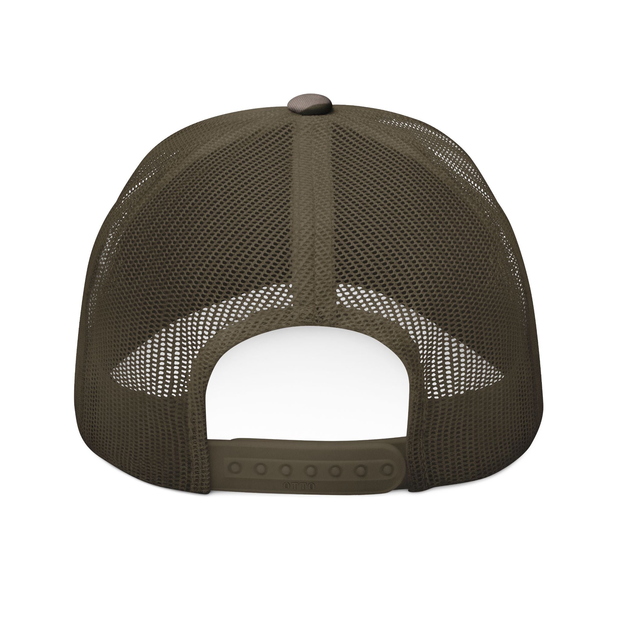 Camouflage Trucker Hat — Embroidered "Hawk eye on the prize" Design
